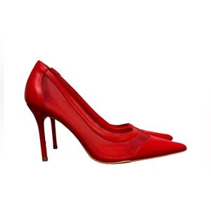 PrettyLittleThing Mesh Pointed-Toe Pumps Women’s 9 Red